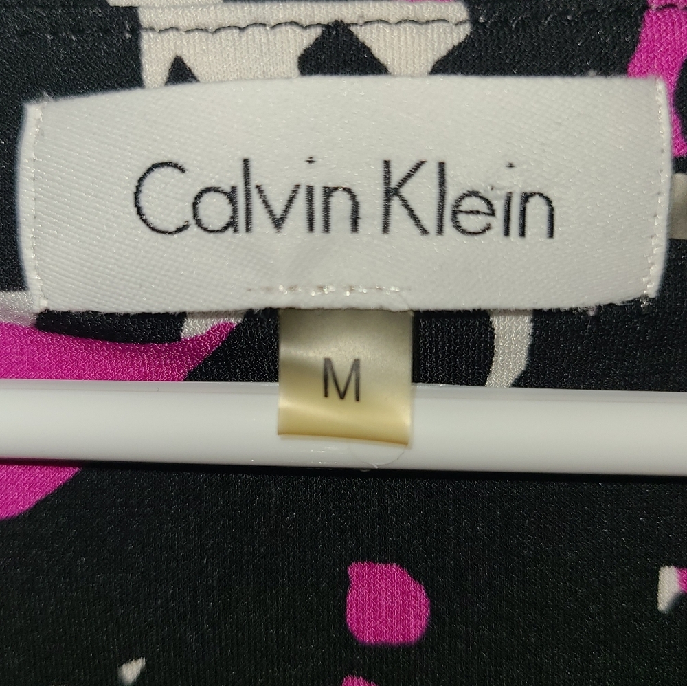 Calvin Klein Black Sleeveless Top with Pink & White Abstract Print - Picture 2 of 5